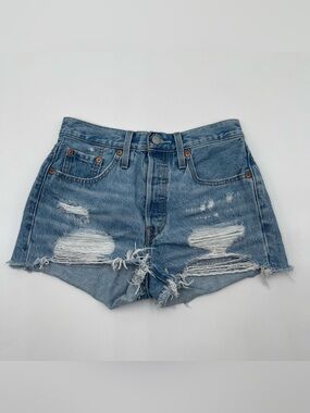 Levi's 501 Jean Shorts Cut Off Light Wash Button Fly High Waisted Distressed 25